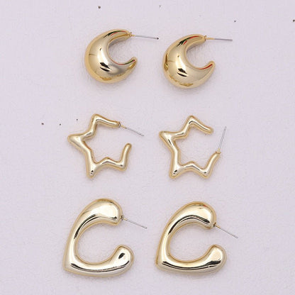 Gold-plated C- Ring Circle Three-piece Earrings Personalized Simple Acrylic-Jewearrings