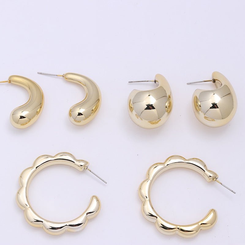 Gold-plated C- Ring Circle Three-piece Earrings Personalized Simple Acrylic-Jewearrings