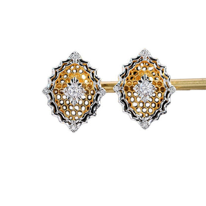 Gold Plated Chunky Stud Earrings In S925 Silver-Jewearrings