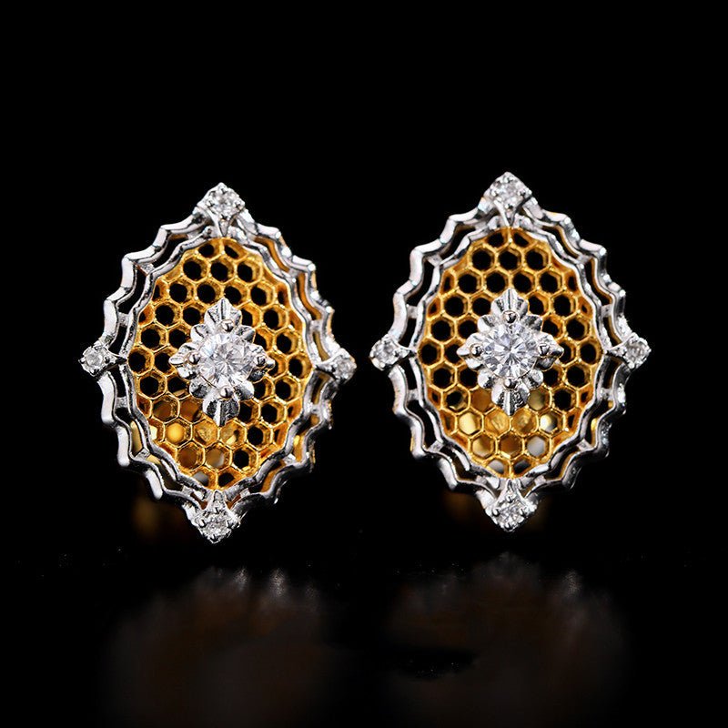 Gold Plated Chunky Stud Earrings In S925 Silver-Jewearrings