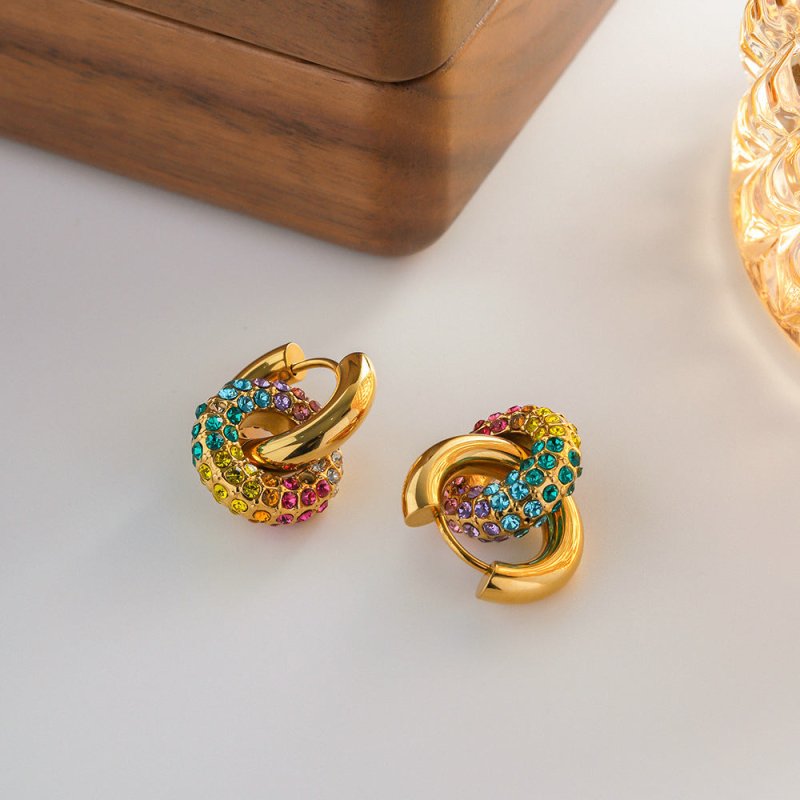 Gold-plated Colorful Diamond Original Donut All-match Fashion Earrings-Jewearrings