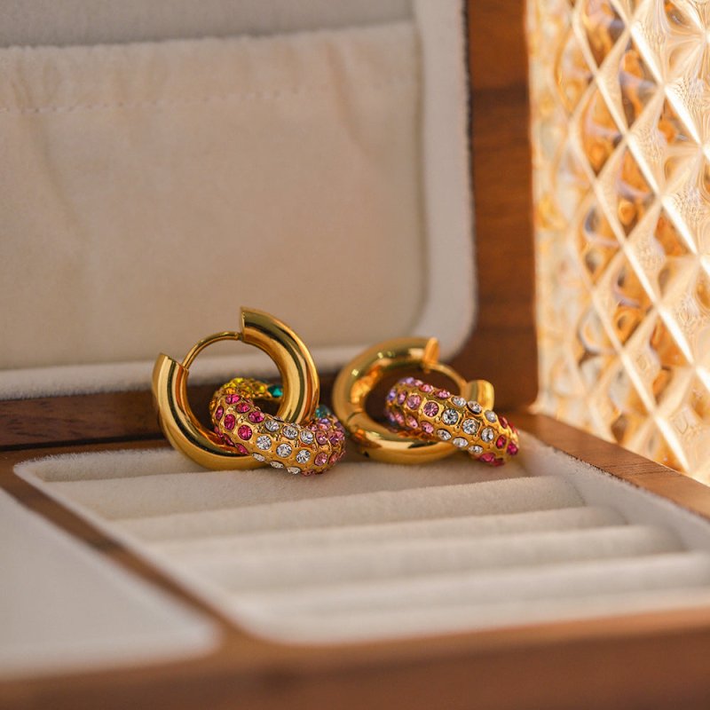 Gold-plated Colorful Diamond Original Donut All-match Fashion Earrings-Jewearrings