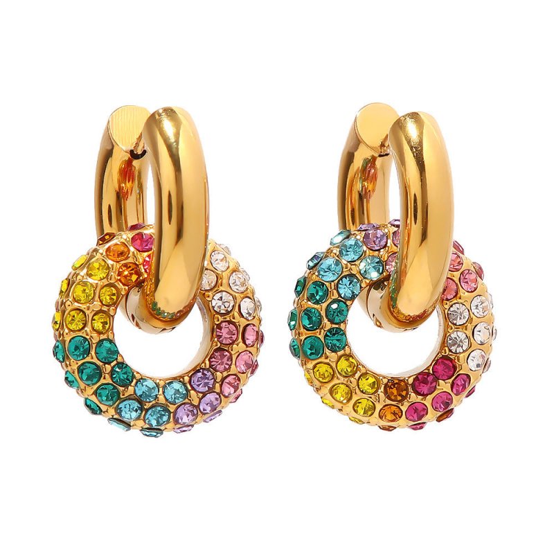 Gold-plated Colorful Diamond Original Donut All-match Fashion Earrings-Jewearrings