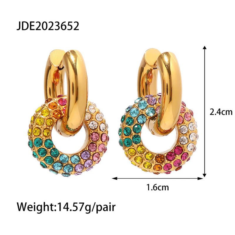 Gold-plated Colorful Diamond Original Donut All-match Fashion Earrings-Jewearrings