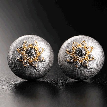 Gold Plated Delicate Brushed And Zirconia Stud Earrings In S925 Silver For Women-Jewearrings