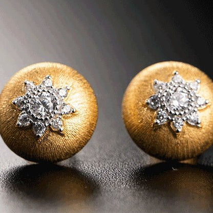 Gold Plated Delicate Brushed And Zirconia Stud Earrings In S925 Silver For Women-Jewearrings