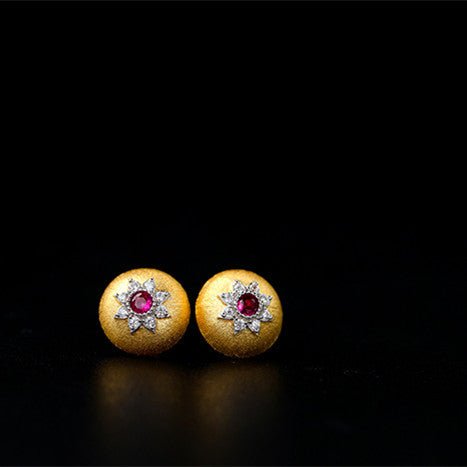 Gold Plated Delicate Brushed And Zirconia Stud Earrings In S925 Silver For Women-Jewearrings