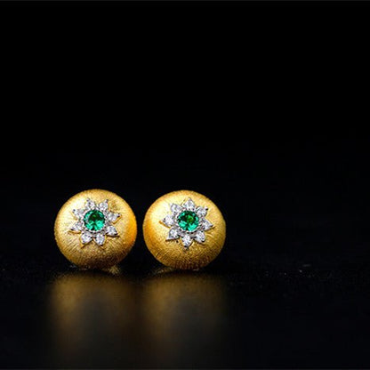 Gold Plated Delicate Brushed And Zirconia Stud Earrings In S925 Silver For Women-Jewearrings