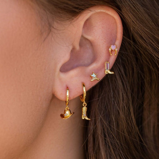 Gold Plated Denim Boots Hat Pendant Earrings-Jewearrings