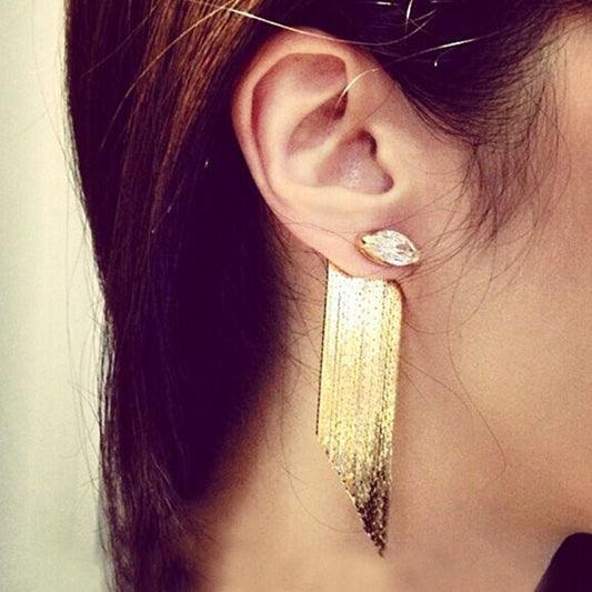 Gold Plated Earrings With Metal Tassel-Jewearrings