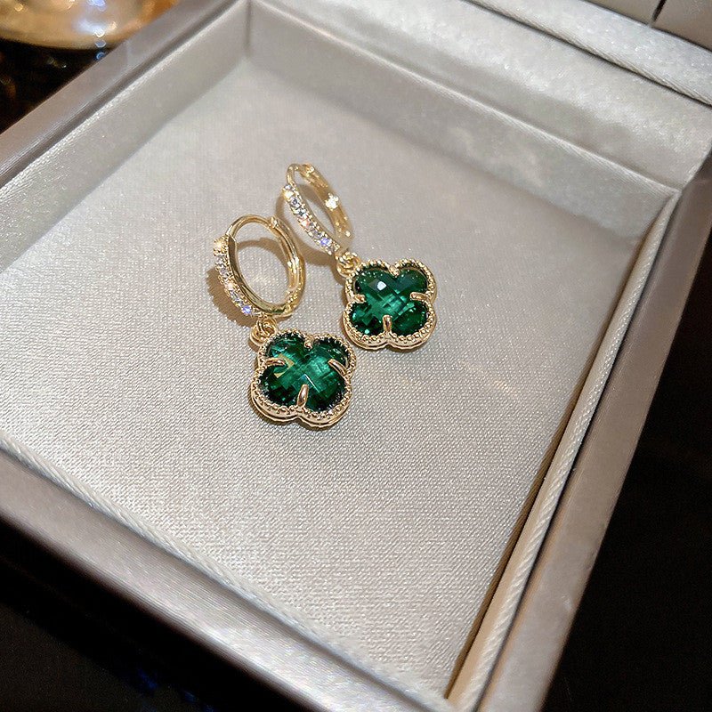 Gold Plated Emerald Zircon Flower Earrings-Jewearrings