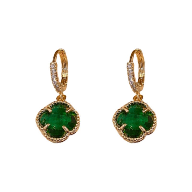 Gold Plated Emerald Zircon Flower Earrings-Jewearrings