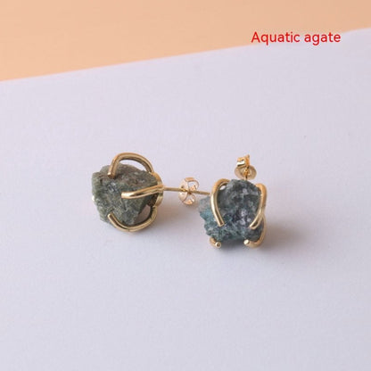 Gold-plated Four-claw Irregular Stone Rough Stone Stud Earrings For Women-Jewearrings