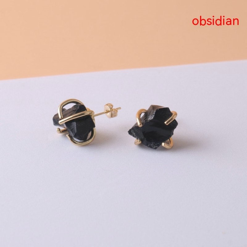 Gold-plated Four-claw Irregular Stone Rough Stone Stud Earrings For Women-Jewearrings