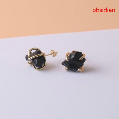 Gold-plated Four-claw Irregular Stone Rough Stone Stud Earrings For Women-Jewearrings