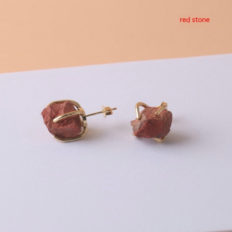 Gold-plated Four-claw Irregular Stone Rough Stone Stud Earrings For Women-Jewearrings