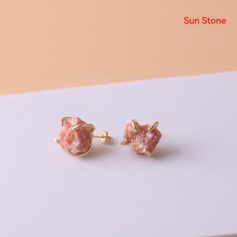 Gold-plated Four-claw Irregular Stone Rough Stone Stud Earrings For Women-Jewearrings