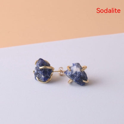 Gold-plated Four-claw Irregular Stone Rough Stone Stud Earrings For Women-Jewearrings