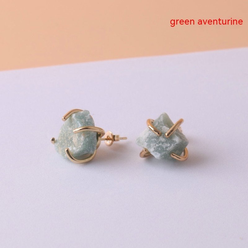 Gold-plated Four-claw Irregular Stone Rough Stone Stud Earrings For Women-Jewearrings