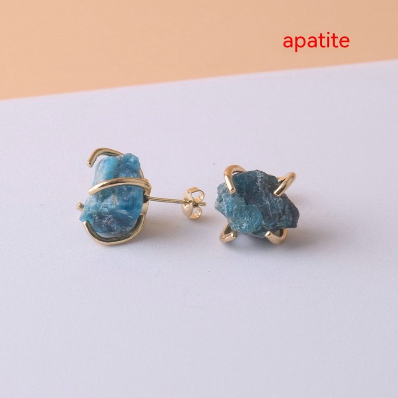 Gold-plated Four-claw Irregular Stone Rough Stone Stud Earrings For Women-Jewearrings