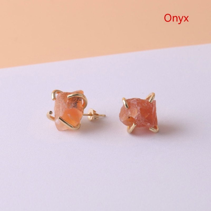 Gold-plated Four-claw Irregular Stone Rough Stone Stud Earrings For Women-Jewearrings