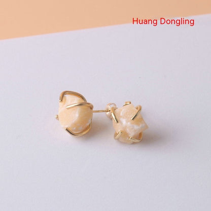 Gold-plated Four-claw Irregular Stone Rough Stone Stud Earrings For Women-Jewearrings