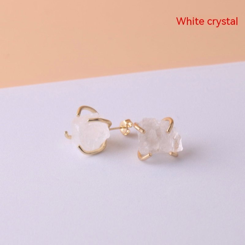 Gold-plated Four-claw Irregular Stone Rough Stone Stud Earrings For Women-Jewearrings