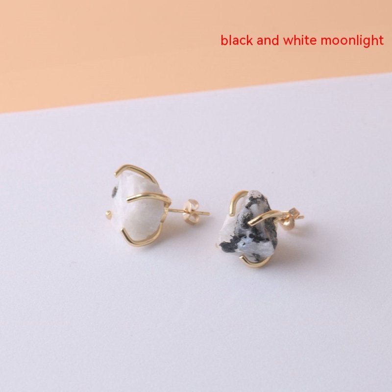 Gold-plated Four-claw Irregular Stone Rough Stone Stud Earrings For Women-Jewearrings