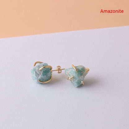 Gold-plated Four-claw Irregular Stone Rough Stone Stud Earrings For Women-Jewearrings