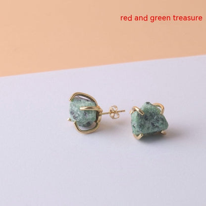 Gold-plated Four-claw Irregular Stone Rough Stone Stud Earrings For Women-Jewearrings