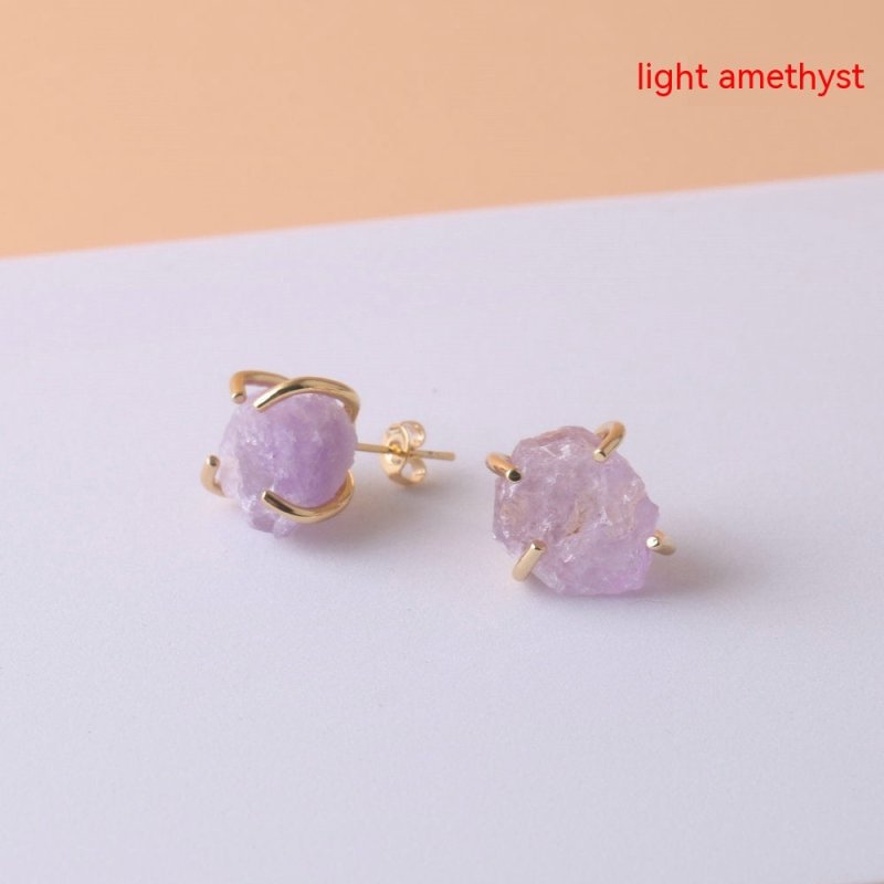 Gold-plated Four-claw Irregular Stone Rough Stone Stud Earrings For Women-Jewearrings