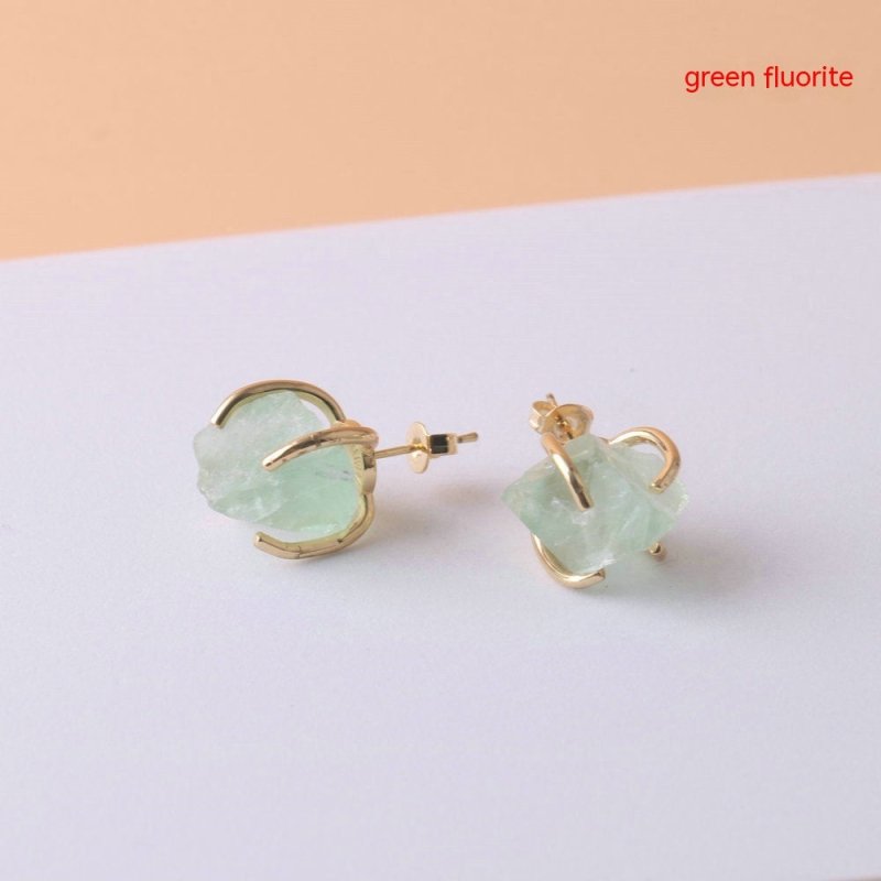 Gold-plated Four-claw Irregular Stone Rough Stone Stud Earrings For Women-Jewearrings