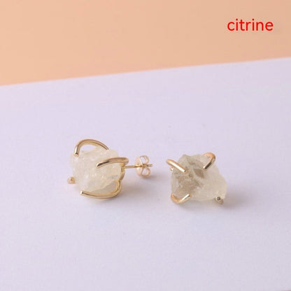 Gold-plated Four-claw Irregular Stone Rough Stone Stud Earrings For Women-Jewearrings