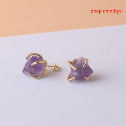 Gold-plated Four-claw Irregular Stone Rough Stone Stud Earrings For Women-Jewearrings