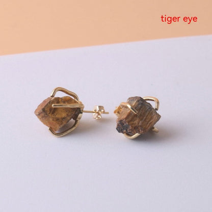 Gold-plated Four-claw Irregular Stone Rough Stone Stud Earrings For Women-Jewearrings