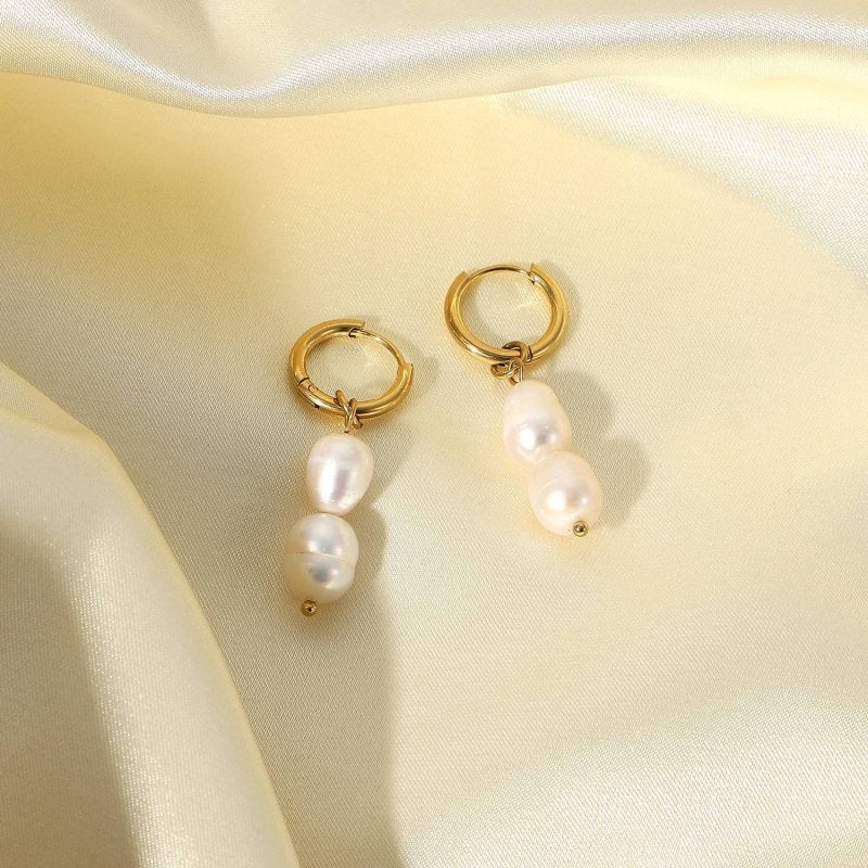 Gold Plated Hoop Pearl Earrings-Jewearrings