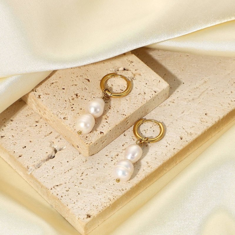 Gold Plated Hoop Pearl Earrings-Jewearrings