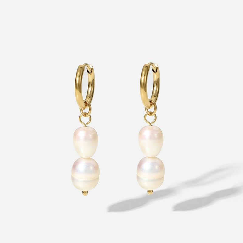 Gold Plated Hoop Pearl Earrings-Jewearrings