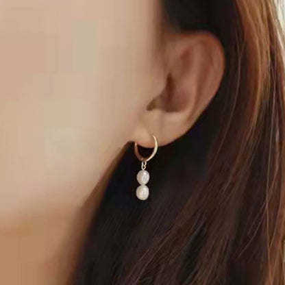 Gold Plated Hoop Pearl Earrings-Jewearrings