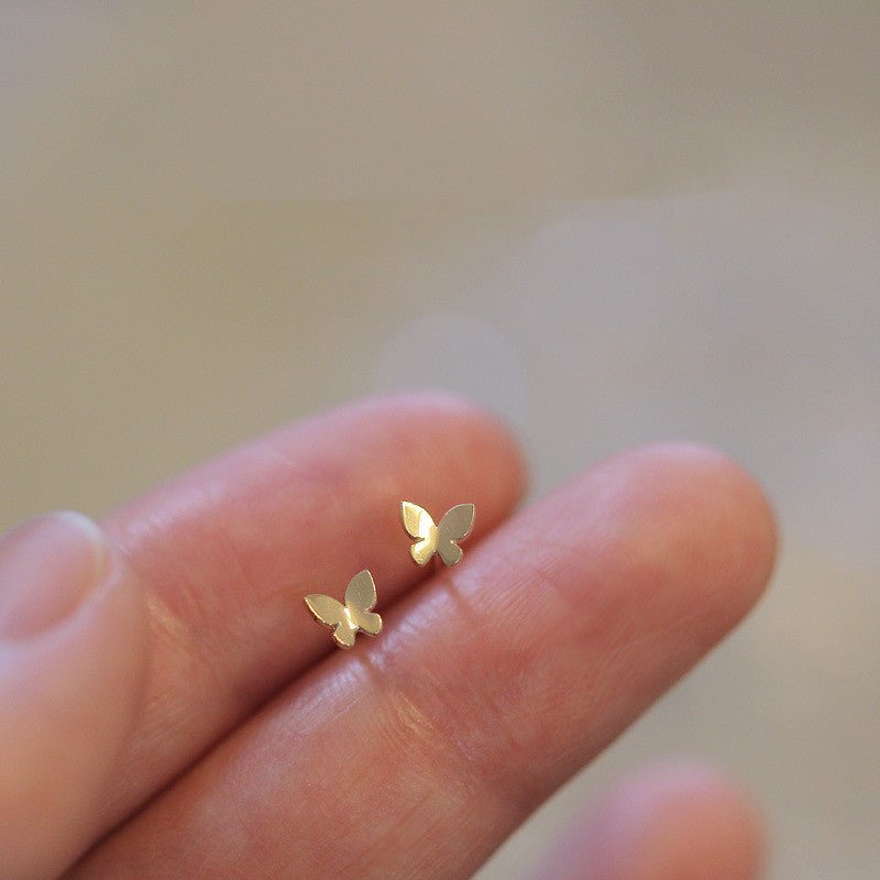 Gold Plated Light Board Mini Shiny Butterfly Studs Earrings-Jewearrings