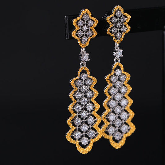 Gold Plated Micro Zirconia Lace Earrings In S925 Silver-Jewearrings