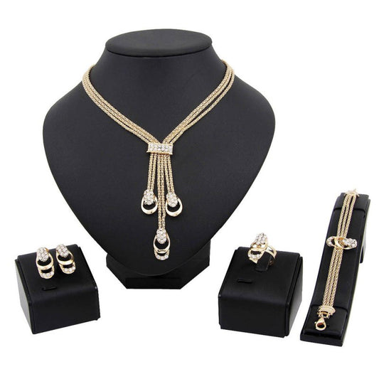 Gold Plated Necklace Earrings Gold Plated Four Piece Set-Jewearrings