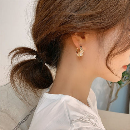 Gold Plated Silver Stud Flower Crystal Earrings-Jewearrings