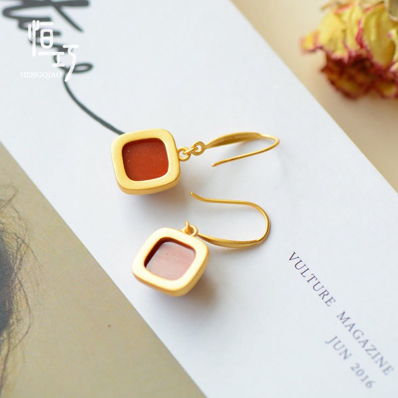 Gold Plated Sterling Silver Onyx Drop Earrings-Jewearrings