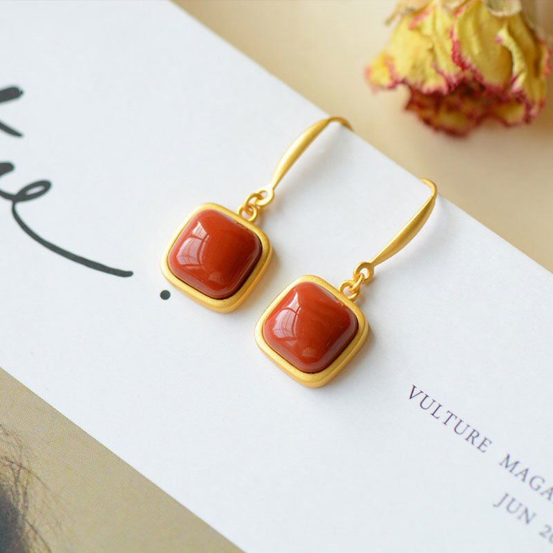 Gold Plated Sterling Silver Onyx Drop Earrings-Jewearrings