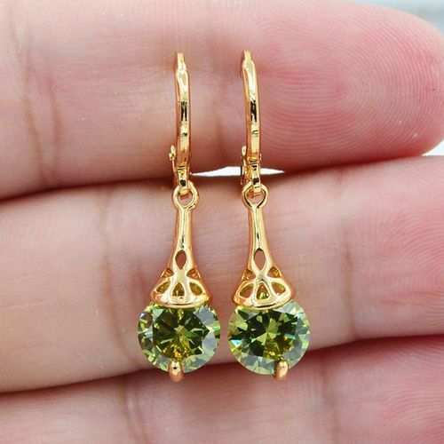 Gold Plated Stone Pierced Dangle Earrings-Jewearrings