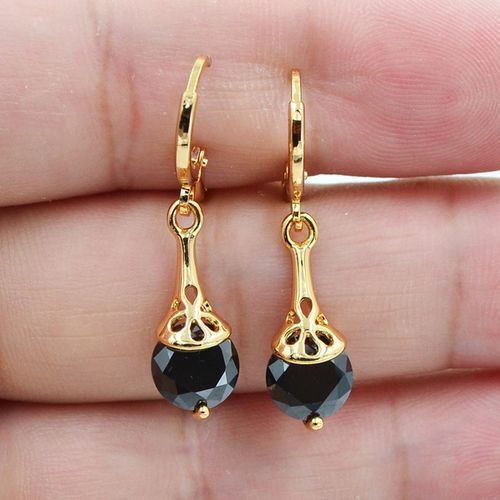 Gold Plated Stone Pierced Dangle Earrings-Jewearrings