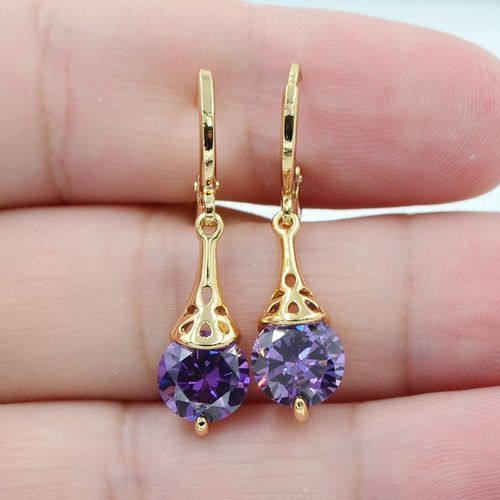 Gold Plated Stone Pierced Dangle Earrings-Jewearrings