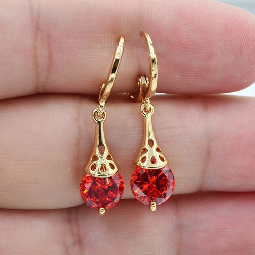 Gold Plated Stone Pierced Dangle Earrings-Jewearrings