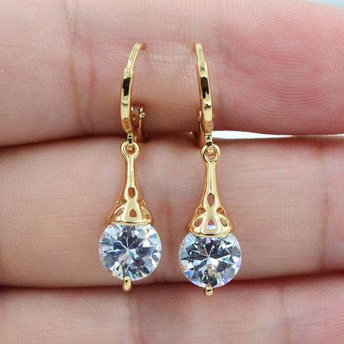 Gold Plated Stone Pierced Dangle Earrings-Jewearrings